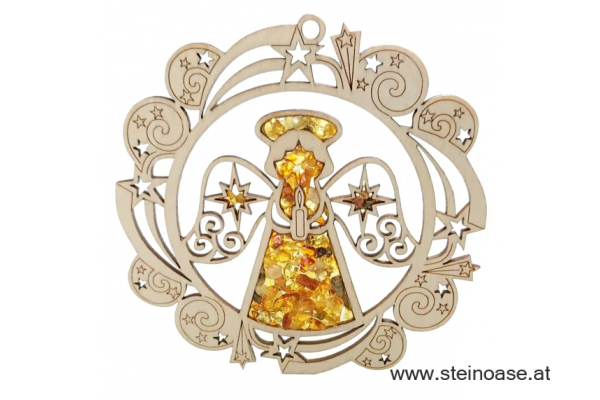 Fensterbild Suncatcher Bernstein - ENGEL / CHRISTKIND Ø 11cm